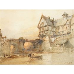 Paul Marny (French/British 1829-1914): Riverside Town in France, pair watercolours signed 21cm x 28cm (2)