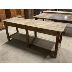 19th century pine narrow side table, rectangular plank top on block supports united by plank under-tier  - THIS LOT IS TO BE COLLECTED BY APPOINTMENT FROM THE OLD BUFFER DEPOT, MELBOURNE PLACE, SOWERBY, THIRSK, YO7 1QY