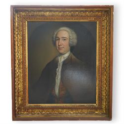 English School (Late 18th century): Portrait of a Georgian Gentleman Wearing a Brown Jacke...