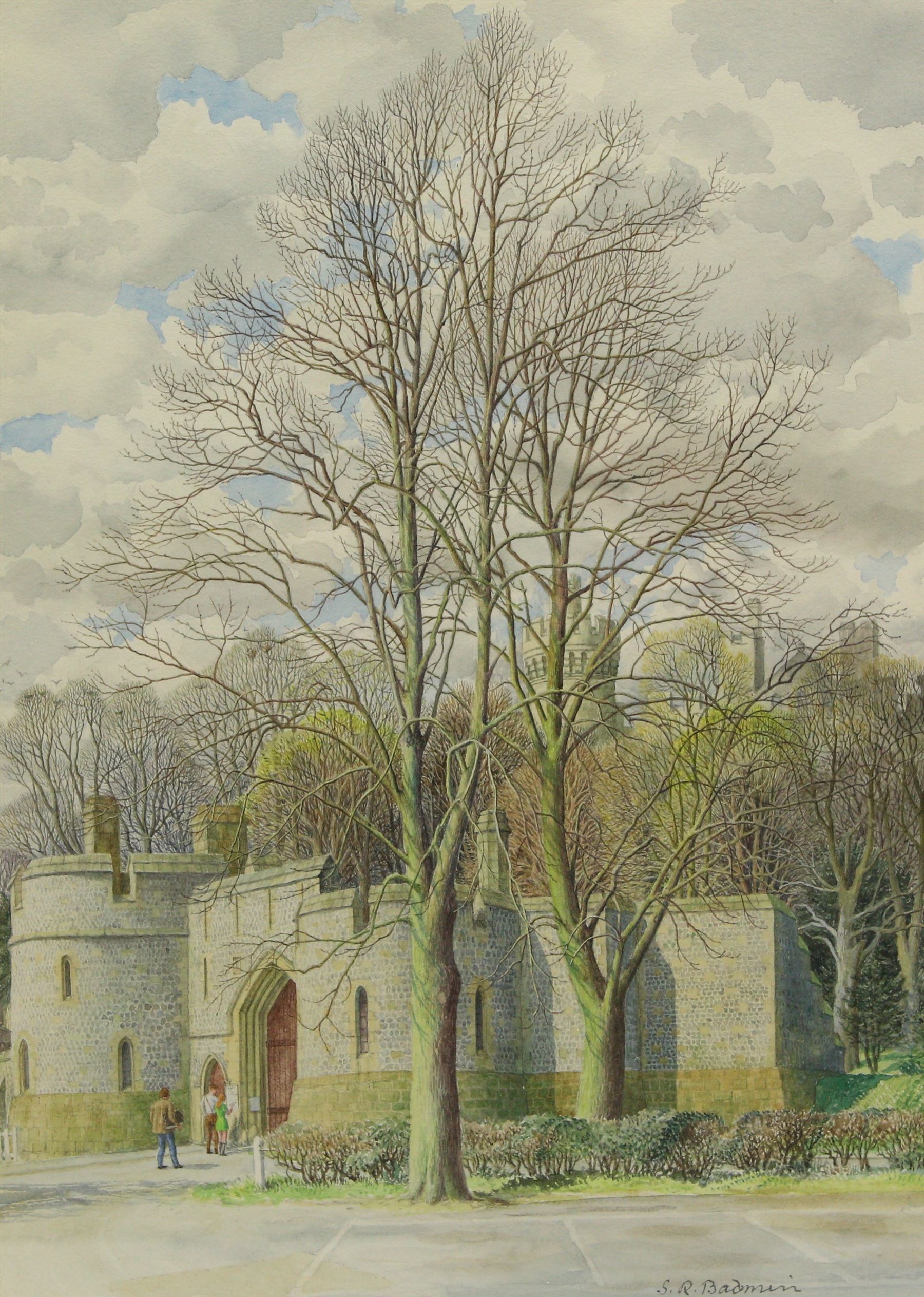 Stanley Roy Badmin RWS (British 1906-1989): 'Lime Trees at the Castle Gate - Arundel', watercolour signed, titled on Abbott & Holder gallery label verso 28cm x 20cm