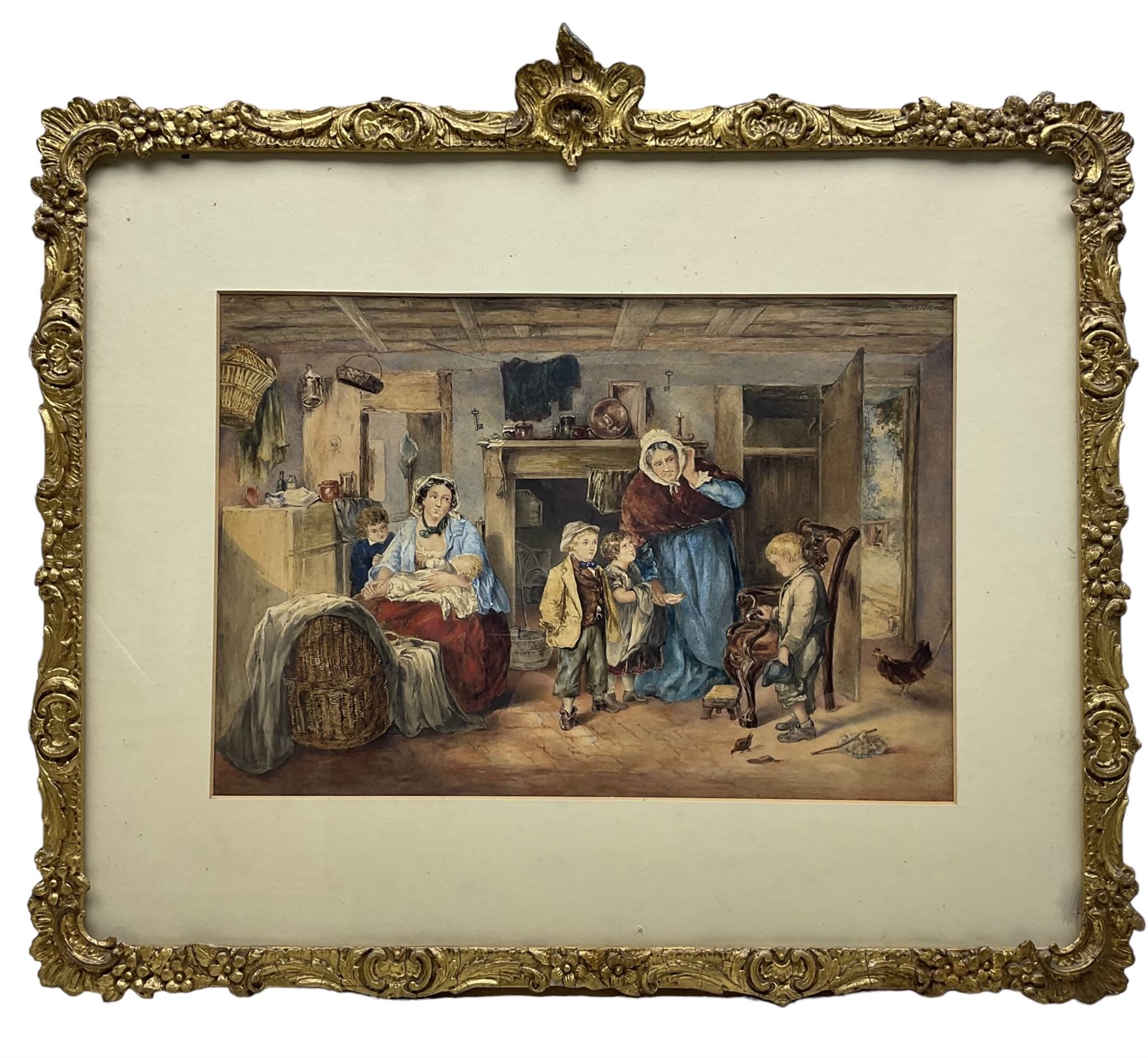 After Thomas Faed (Scottish 1826-1900): 'The Mitherless Bairn', 19th century watercolour indistinctly signed top right 23cm x 33cm