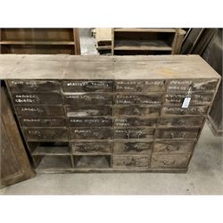 19th century pine multi-drawer workshop cabinet, fitted with double cupboard and drawers - THIS LOT IS TO BE COLLECTED BY APPOINTMENT FROM THE OLD BUFFER DEPOT, MELBOURNE PLACE, SOWERBY, THIRSK, YO7 1QY