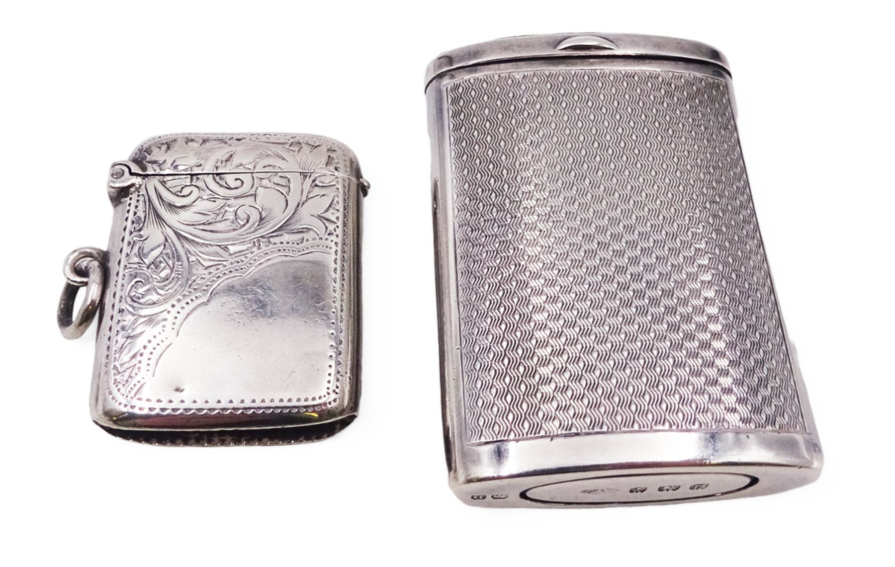 1920s silver sliding vesta case, with engine turned decoration, hallmarked Adie Brothers Ltd, Birmimgham 1928, together with a small silver vesta case, hallmarked