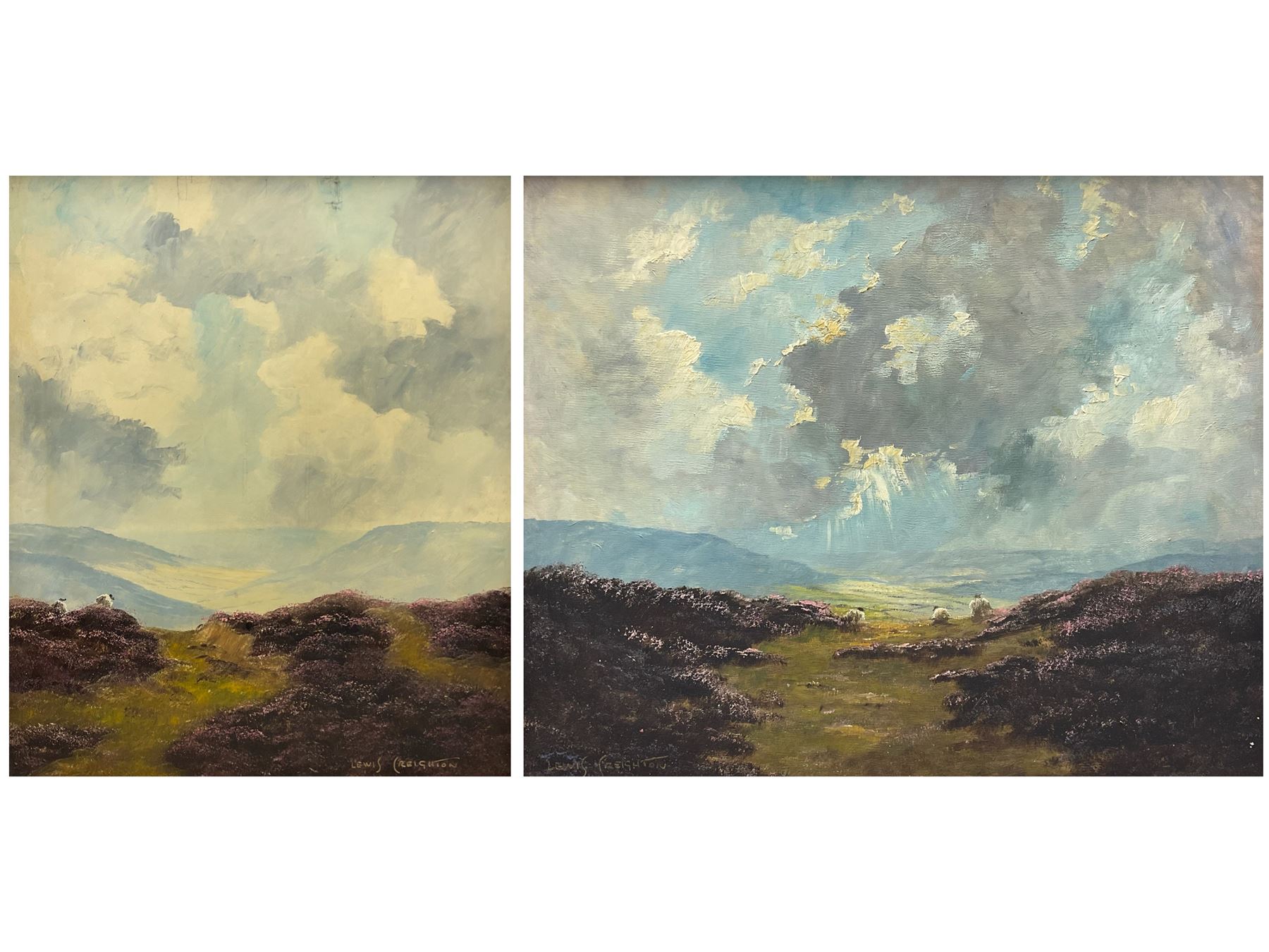 Lewis Creighton (British,1918-1996): Moorland Landscapes, pair oils on board signed 60cm x 50cm and 47cm x 57cm (2)