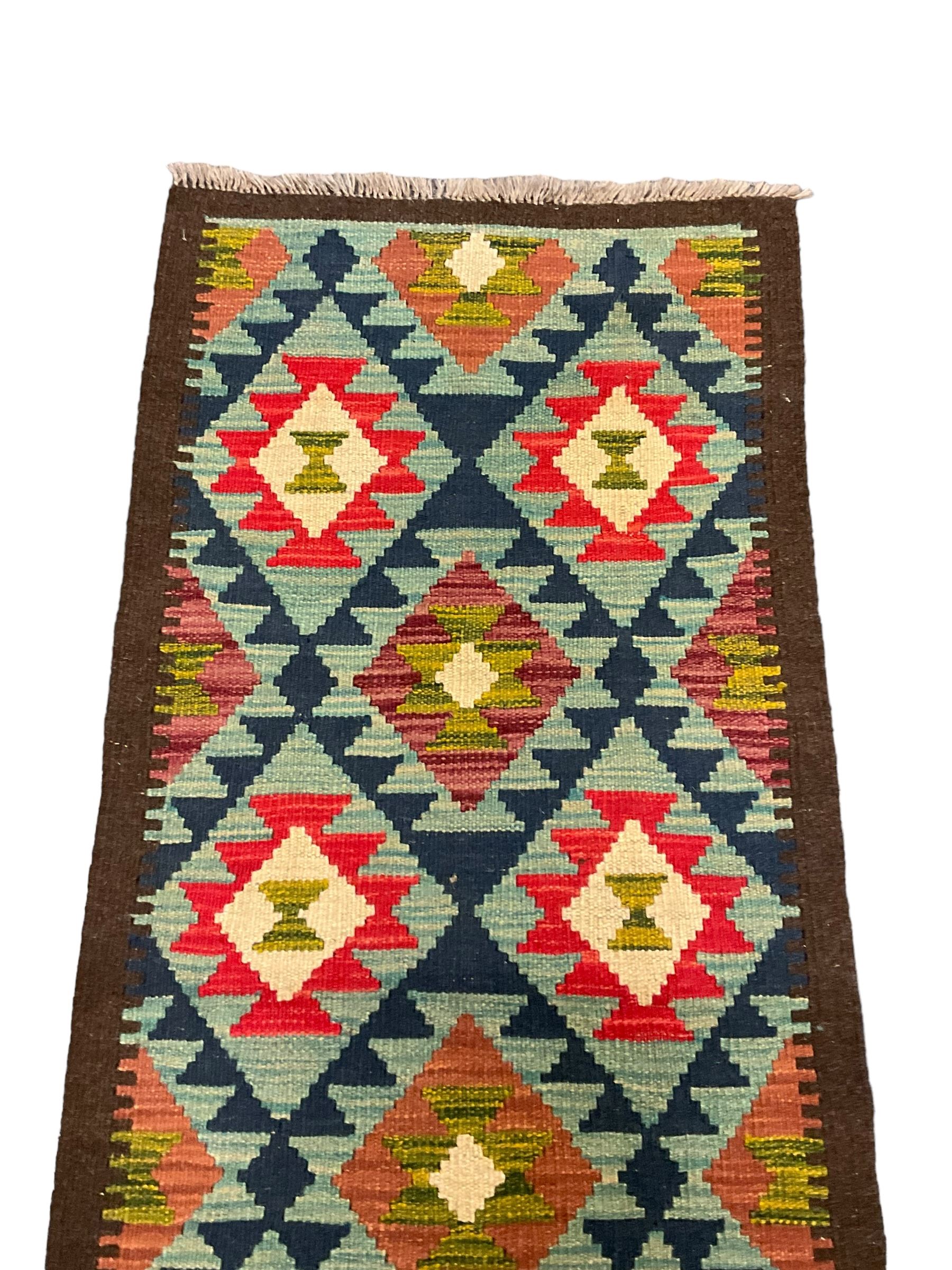 Maimana kilim rug, decorated with stepped lozenges, multi-coloured ground 