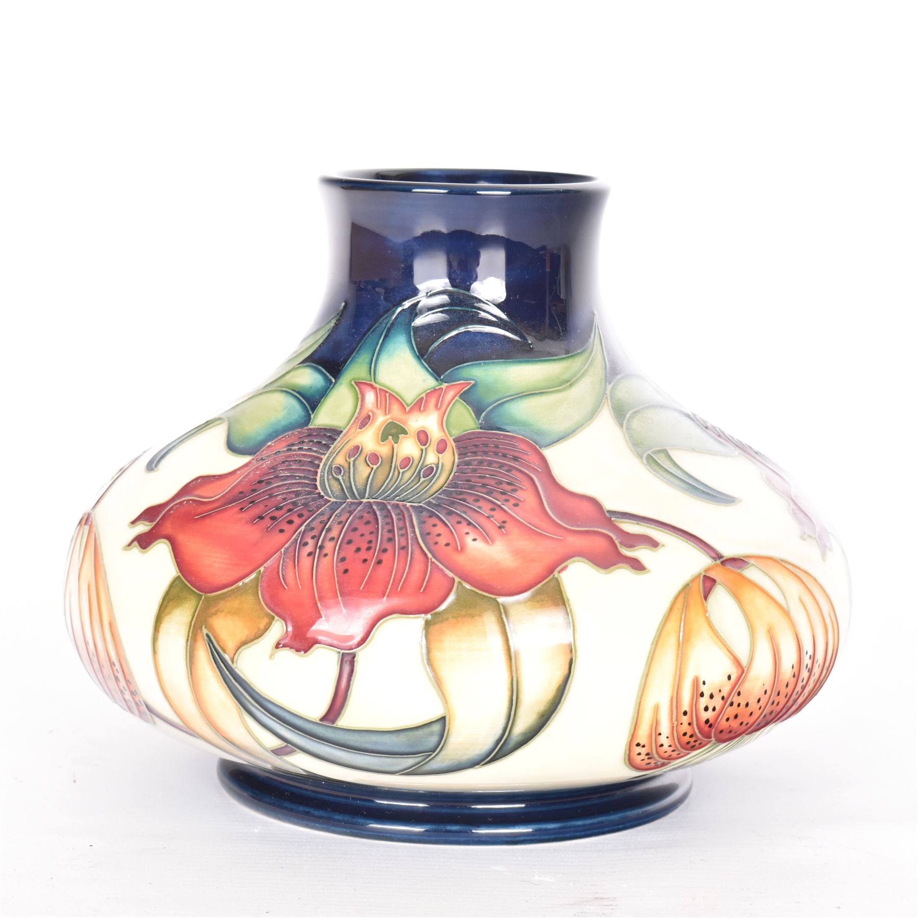 Moorcroft vase of squat baluster form, decorated in the Anna Lily pattern designed by Nicola Slaney, H15.5cm