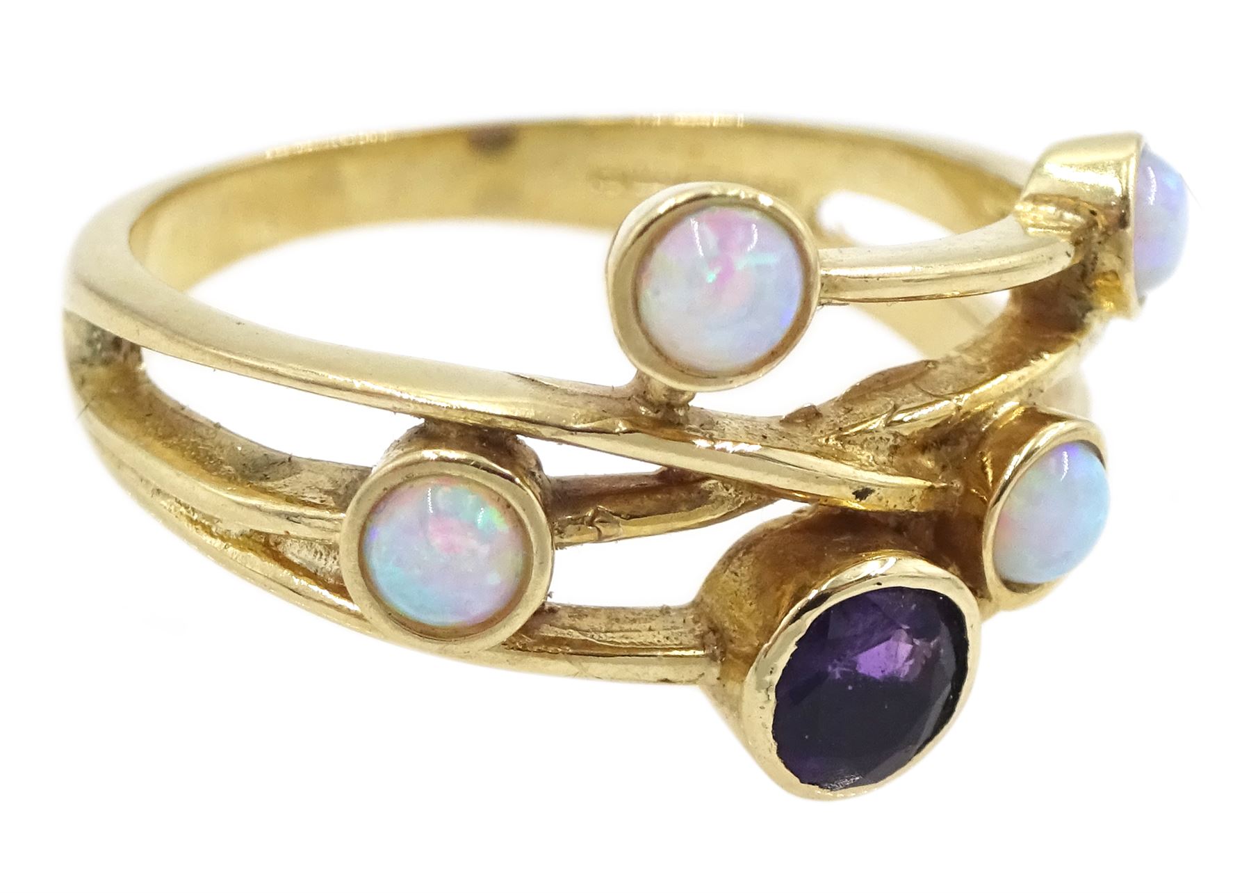 9ct gold amethyst and opal ring, hallmarked