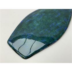 Henry George Murphy (1884-1939), pair of Arts & Crafts enamel panels, of flat topped elliptical form in mottled tones of blue and green, H12cm W6cm 