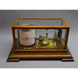  Early 20th century B. Cooke & Son Hull mahogany cased barograph, clockwork movement with glass ink bottle and recorder ink, bevelled glass lift off top, on bracket feet, W38cm, D24cm, H20cm  
