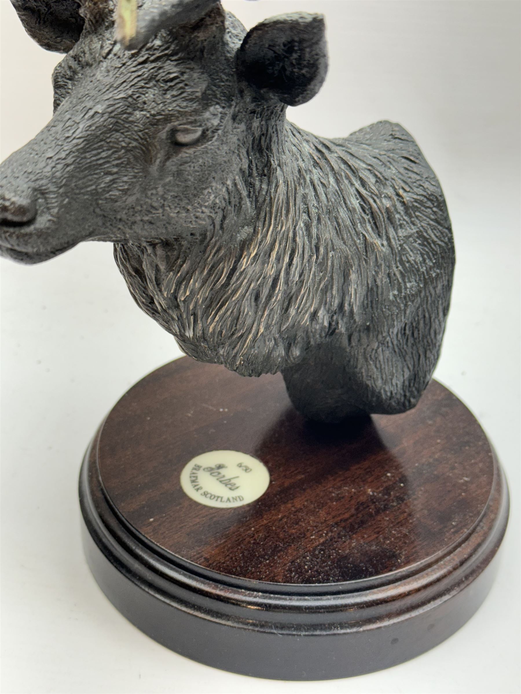 Willie Forbes (Scottish Contemporary): Head of a Stag, limited edition bronze signed and numbered 6/50 to the base, together with two limited edition prints by the same artist (3)