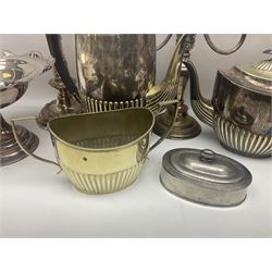 Collection of silver plate, to include pedestal dish, candle sticks, tea service etc  