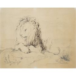 Sir Edwin Henry Landseer RA (British 1802-1873): Preliminary Sketch for the Lions at Trafalgar Square, ink and pencil on laid paper signed with initials 'EL' 20cm x 25cm