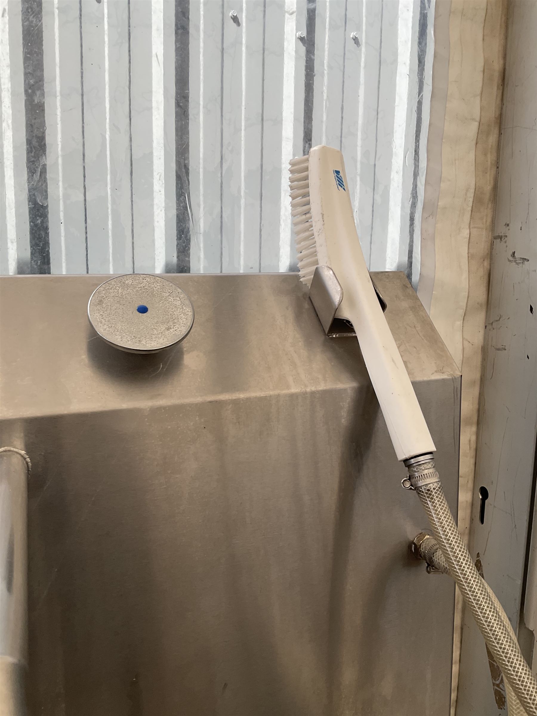 Pair of stainless hot and cold steel foot/boot wash sinks stations, press tap operation - THIS LOT IS TO BE COLLECTED BY APPOINTMENT FROM DUGGLEBY STORAGE, GREAT HILL, EASTFIELD, SCARBOROUGH, YO11 3TX