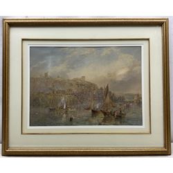 George Weatherill (British 1810-1890): Busy Shipping in Whitby Harbour, looking towards Tate Hill, watercolour, reputedly signed beneath the mount 36cm x 52cm