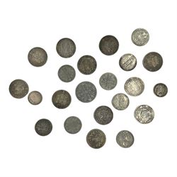 Approximately 270 grams of Great British pre 1920 silver coins, including George III 1817 halfcrown, Queen Victoria 1890 double florin, King Edward VII 1907 standing Britannia florin etc