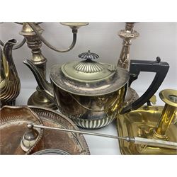 Collection of silver plate, to include pedestal dish, candle sticks, tea service etc  