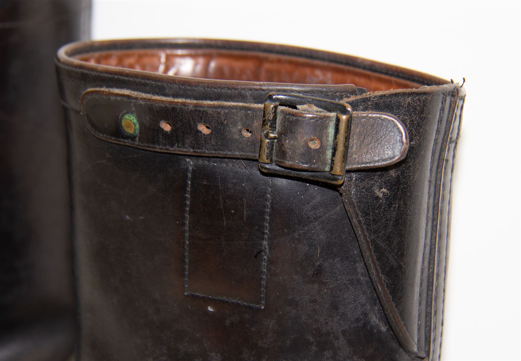 WWII German pair of black leather parade/jack boots with adjustable calf straps; both stamped Continental Nr 5 to sole