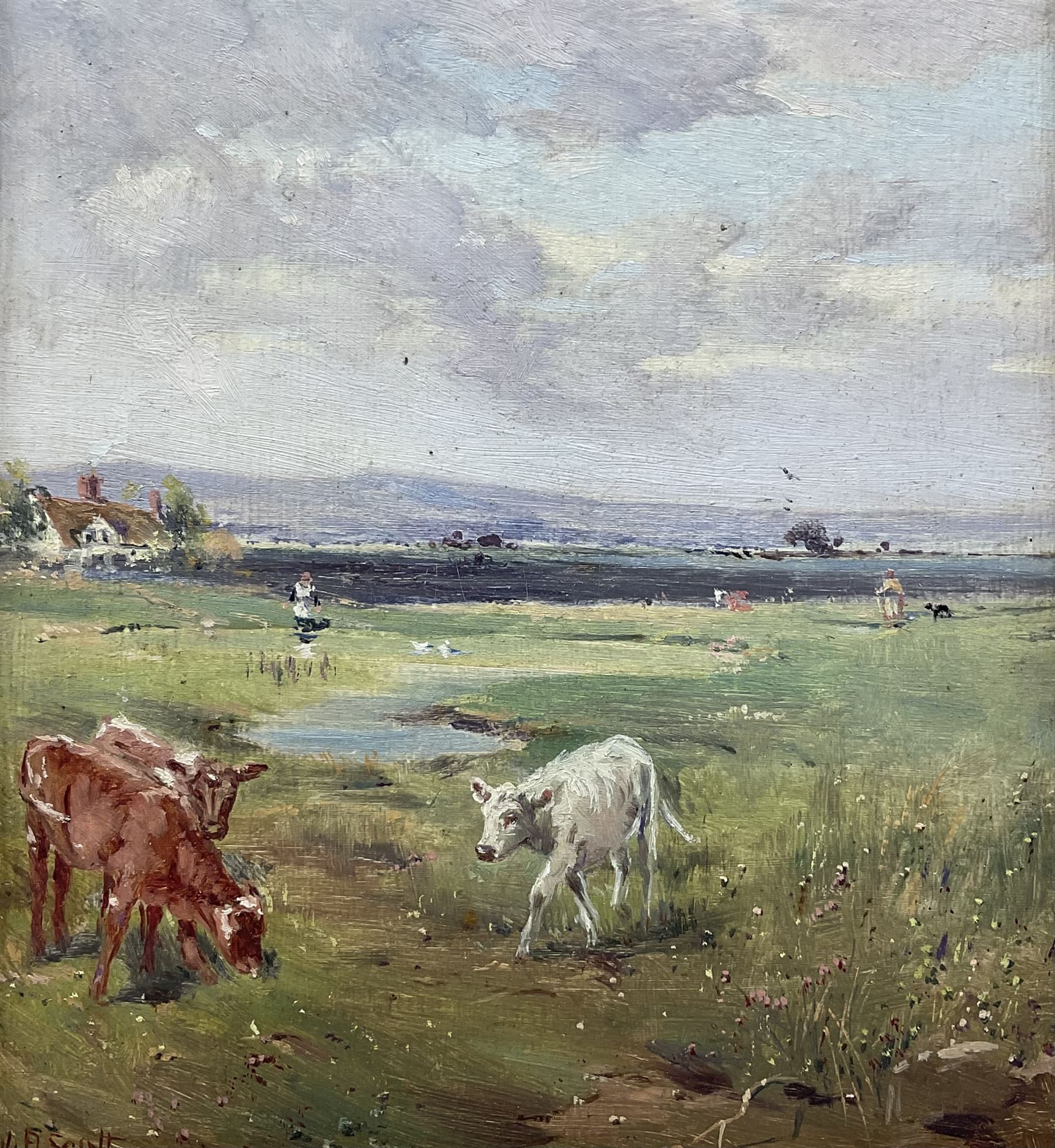 Hugh Berry Scott (British 1854-1940): 'At Pasture', oil on board signed, titled verso 24cm x 21cm