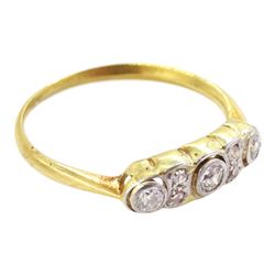 Early 20th century old cut diamond ring, three principal diamonds with two smaller diamonds set between, total diamond weight approx 0.25 carat