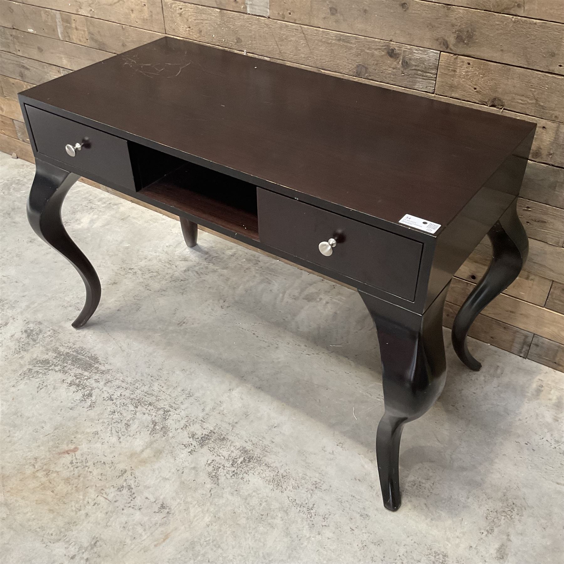 Rosewood finish console dressing table, fitted with two soft-close drawers