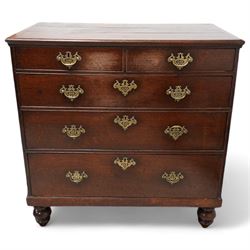 George III oak chest, rectangular crossbanded top, fitted with two short over three long graduating drawers, on turned feet