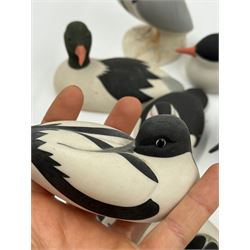 Group of eleven Scottish 'Isle of Arran' bisque porcelain birds, to include Great Northern Diver, Eider, great Crested Greebe, Artic Tern, King Penguin, etc.
