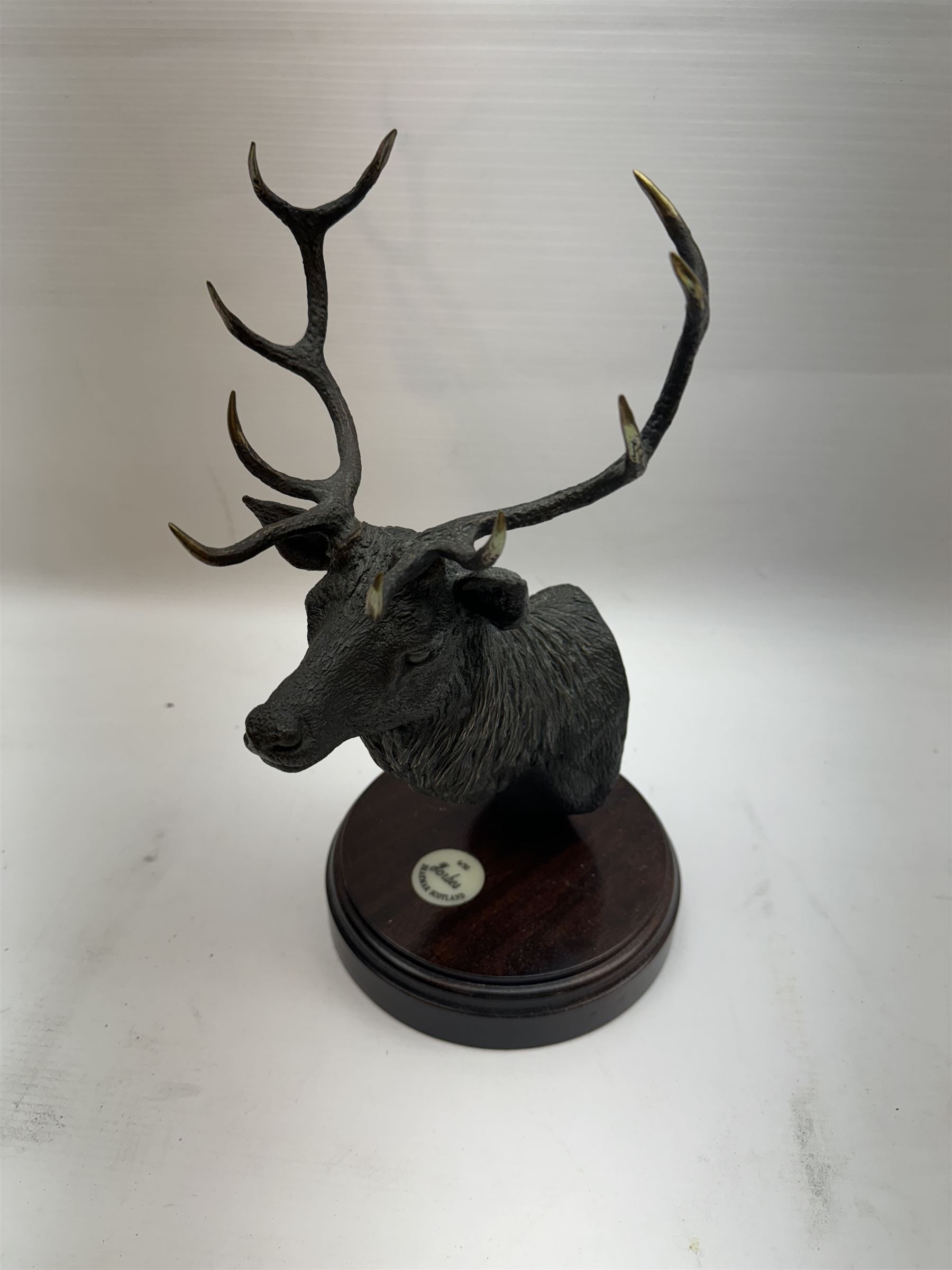 Willie Forbes (Scottish Contemporary): Head of a Stag, limited edition bronze signed and numbered 6/50 to the base, together with two limited edition prints by the same artist (3)