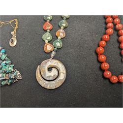 Silver jewellery, including stone set pendant necklace, pearl pendant, rings and beaded necklaces, together with loose stones 