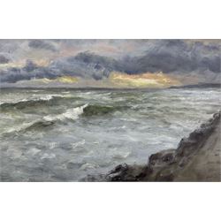 Neil Tyler (British 1945-): 'Dawn - South Bay' Scarborough, oil on board signed, titled ve...