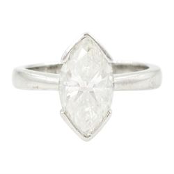 Platinum single stone marquise cut diamond ring, hallmarked, diamond 2.12 carat