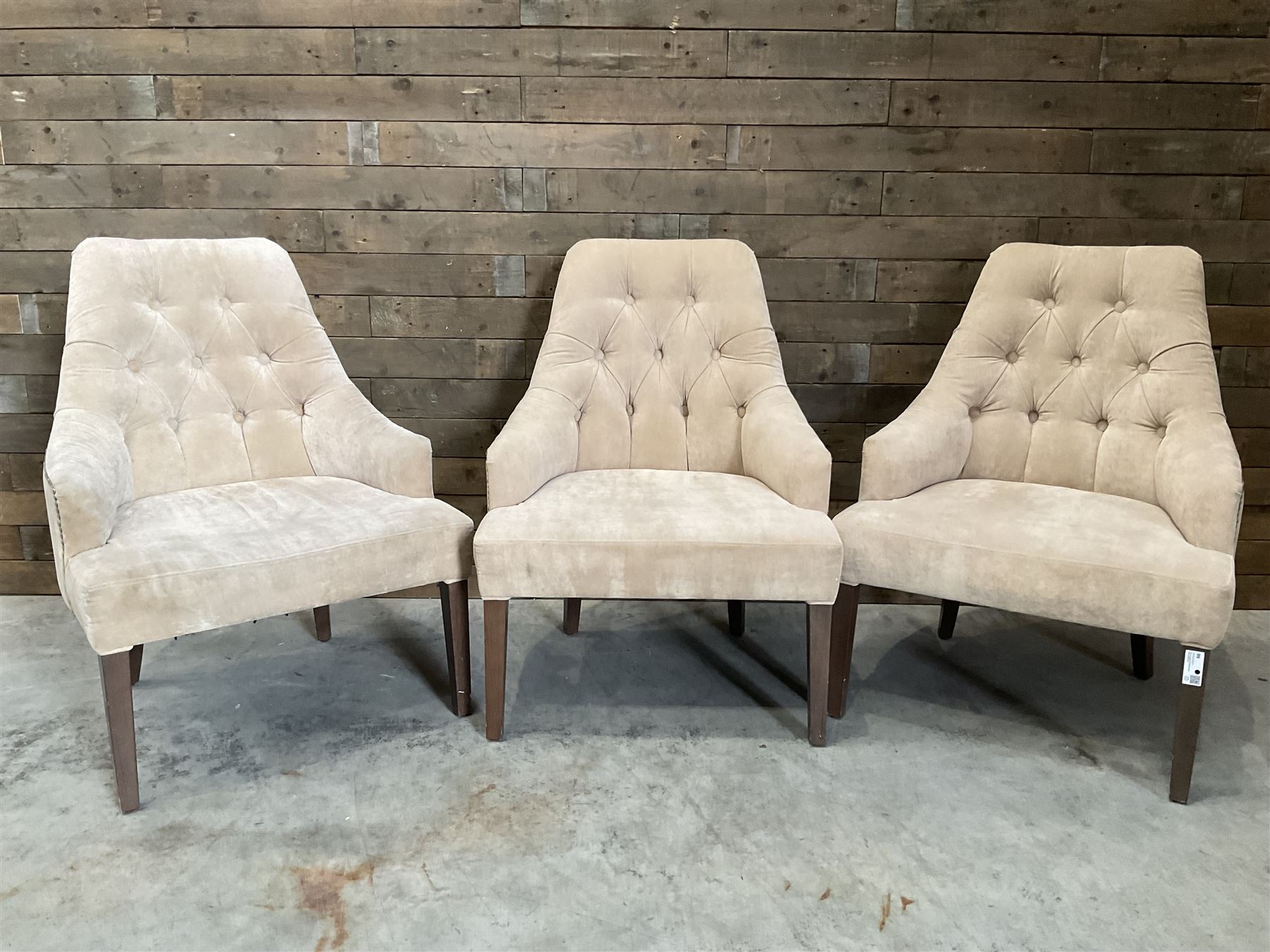 6 x armchair, upholstered in buttoned back beige fabric