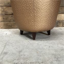 Four circular tapered stools, upholstered in gold fabric