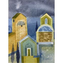 Giuliana Lazzerini (Italian/Yorkshire 1951-): 'Notte Mediterranea', watercolour signed, titled and dated 1997 verso 16cm x 12cm