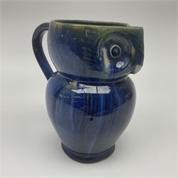 Bourne Denby Danesby Ware novelty owl jug, Electric Blue drip glazed, H15cm