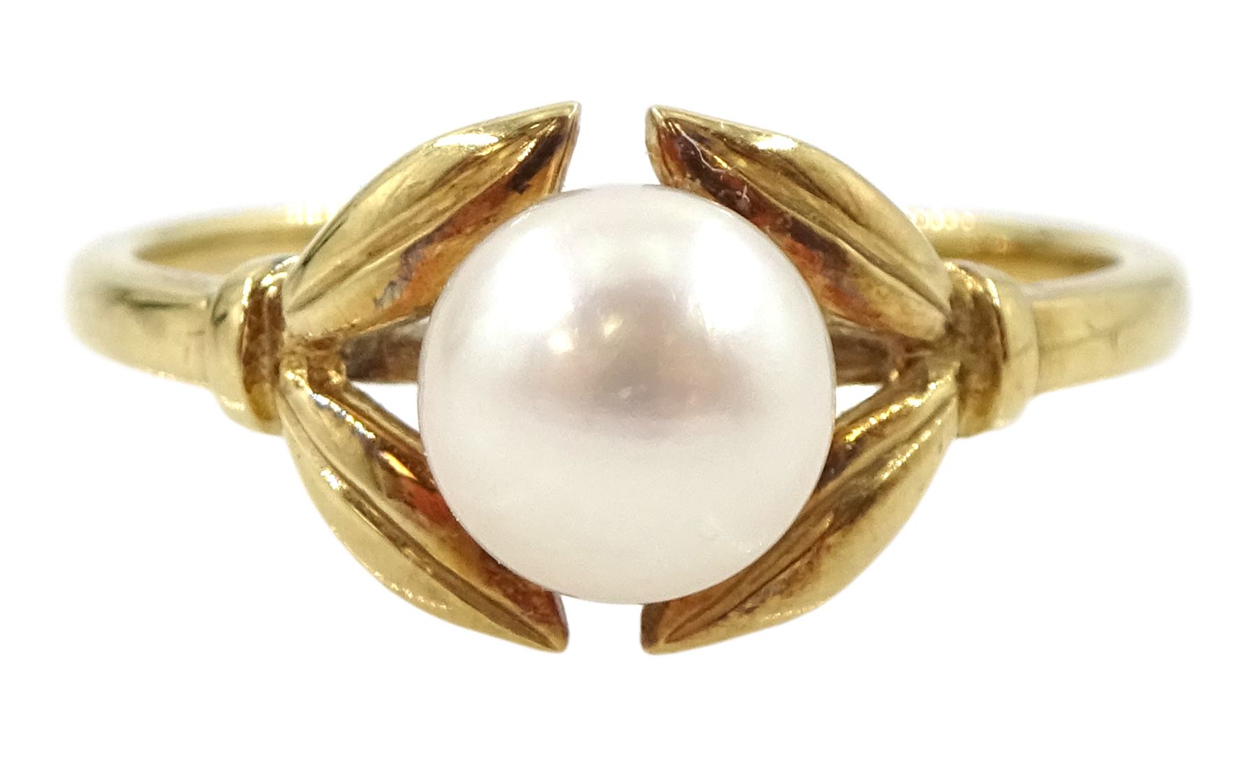 Mikimoto 14ct gold single stone cultured pearl ring, stamped K14, in original box with guarantee dated 1966