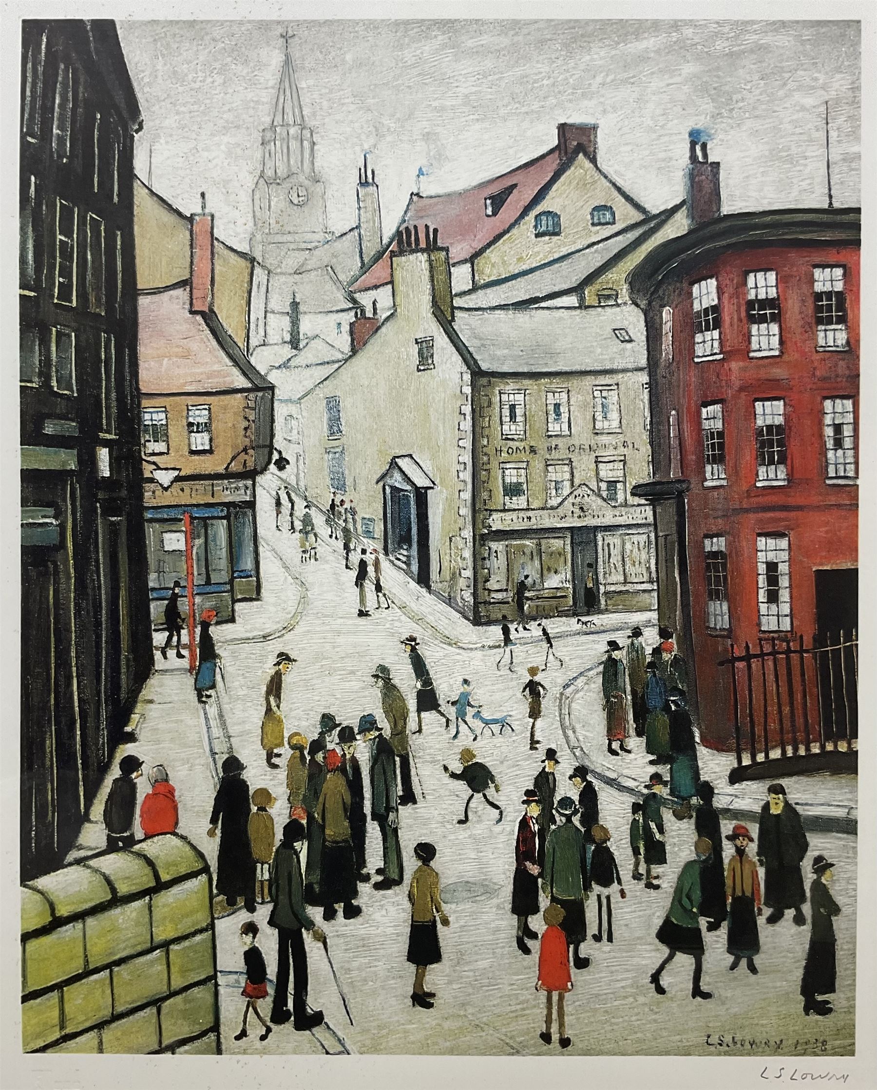 Laurence Stephen Lowry RBA RA (Northern British 1887-1976): 'Berwick-on-Tweed', limited edition offset lithograph in colours on wove signed in pencil with Fine Art Trade Guild blindstamp, pub. Medici Society Ltd., London 1973, from the edition of 650, 57cm x 46cm