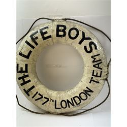 Early 20th century lifebuoy, painted in black lettering 'The Life Boys 177th London Team' upon a white ground, D53cm