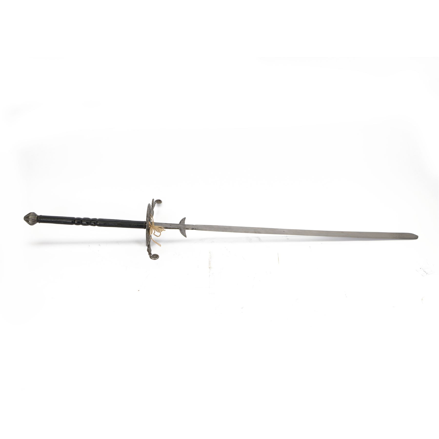 Reproduction  two-handed broad sword, with two small side lugs, quillons with coiled terminals, overall L168cm