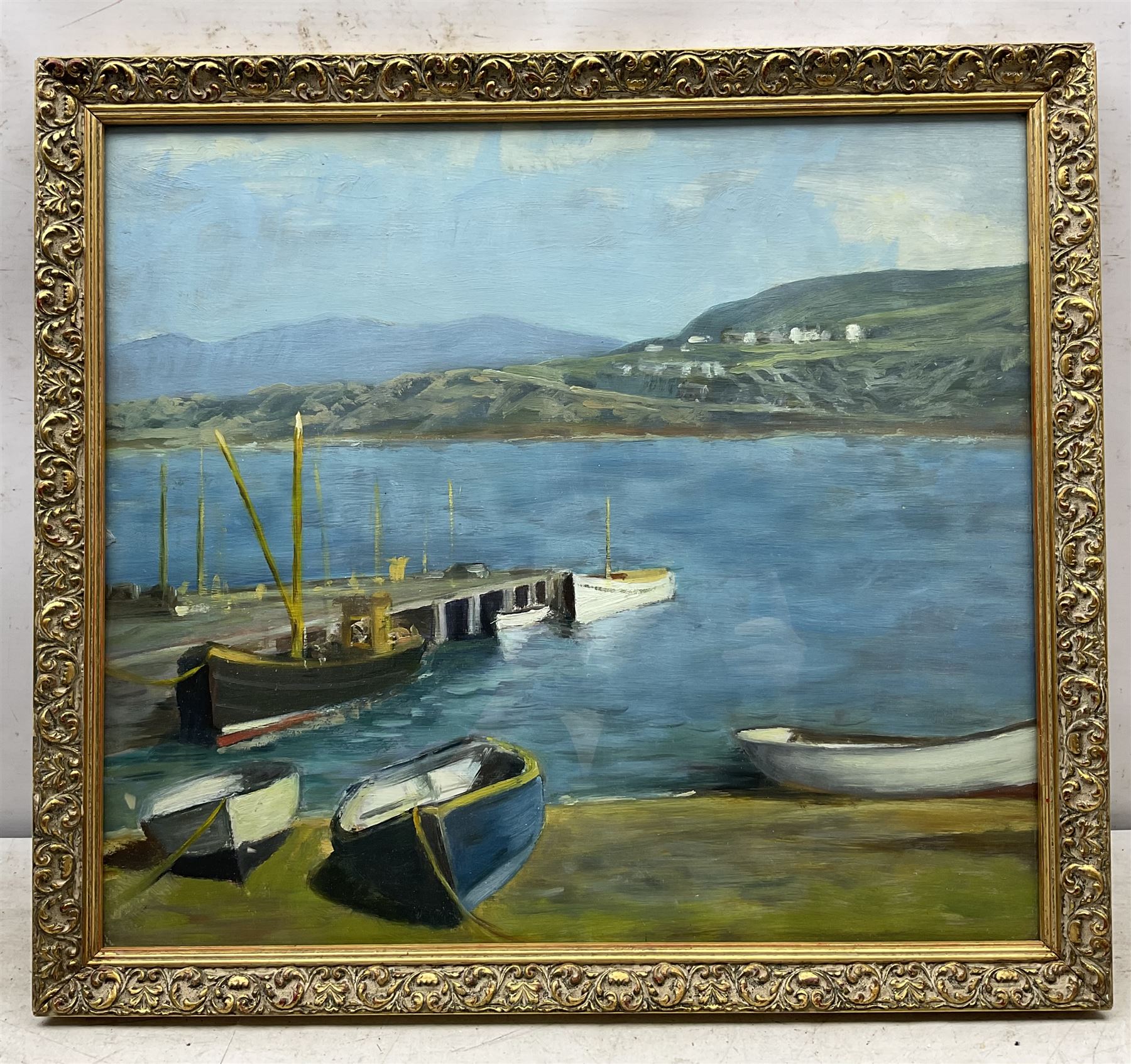 Scottish School (Mid 20th century): Harbour Scene, oil on board unsigned 47cm x 53cm 