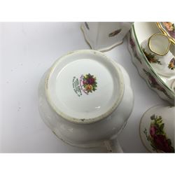 Royal Albert Old Country Roses pattern part tea and dinner service, including coffee pot, miniature teapot and stand, eight dinner plates, cake stand, sauce boat etc 