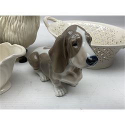 Royal Copenhagen basset hound, together with Coopercraft ram and Leeds Pottery creamware 
