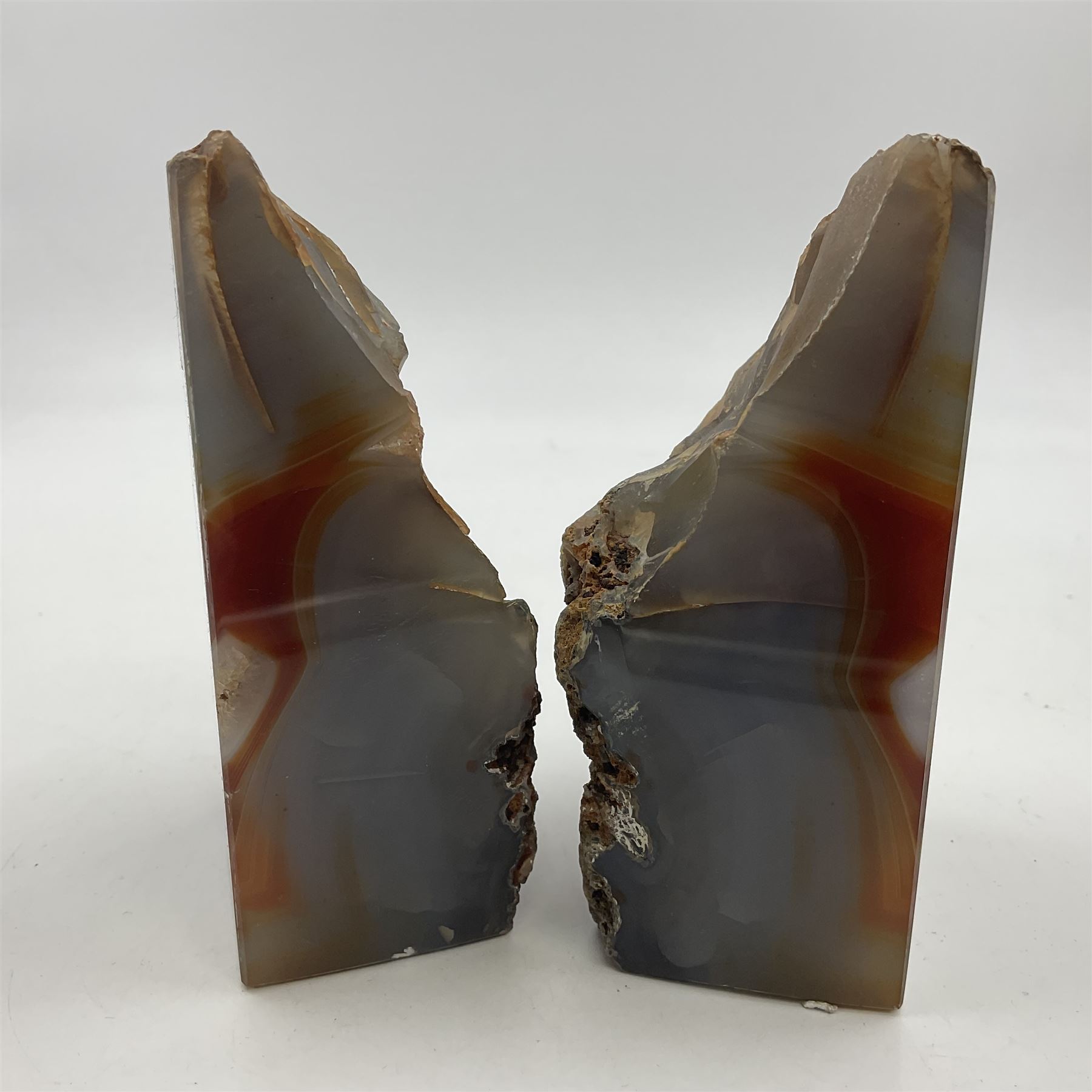 Pair of brown agate, natural edged bookends, H11cm