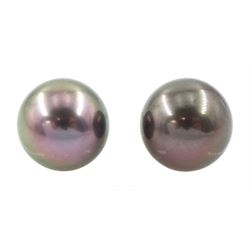 Pair of 18ct white gold Tahitian pearl stud earrings, stamped 750