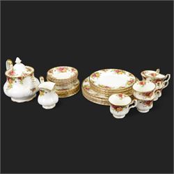 Royal Albert Country Roses tea and dinner service for six place settings, comprising teapo...