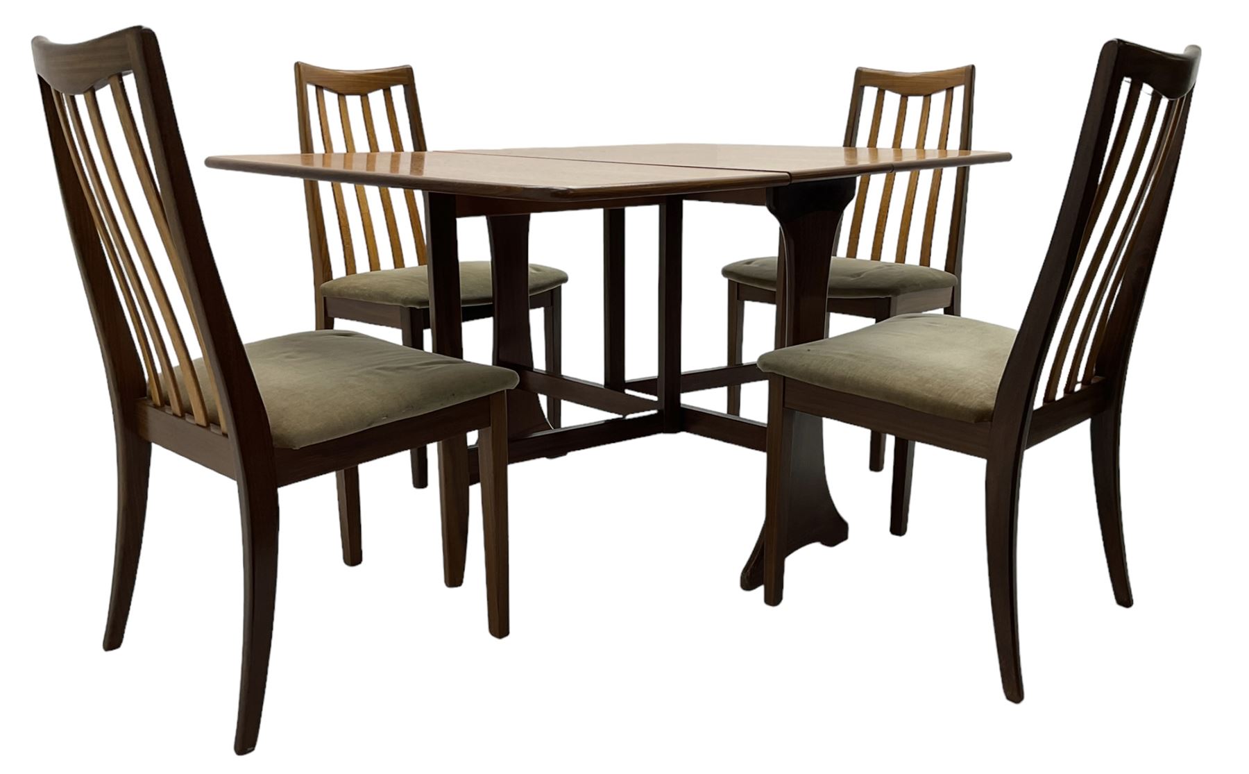 G-Plan - teak folding dining table (91cm x 136cm, H72cm), and a set of four chairs