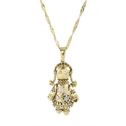 9ct stone set rag doll pendant necklace, hallmarked