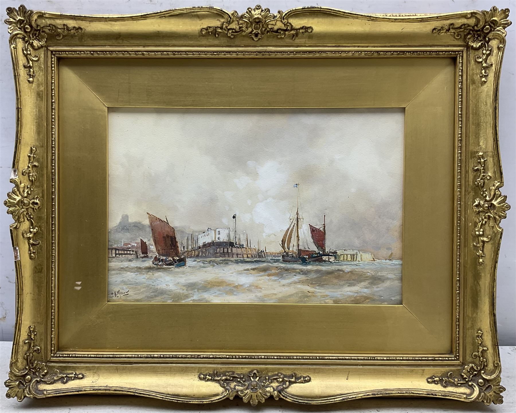 Frank Henry Mason (Staithes Group 1875-1965): 'Scarborough After the Bombardment', watercolour signed, titled on original Henry Whitley & Son label verso 19cm x 26cm