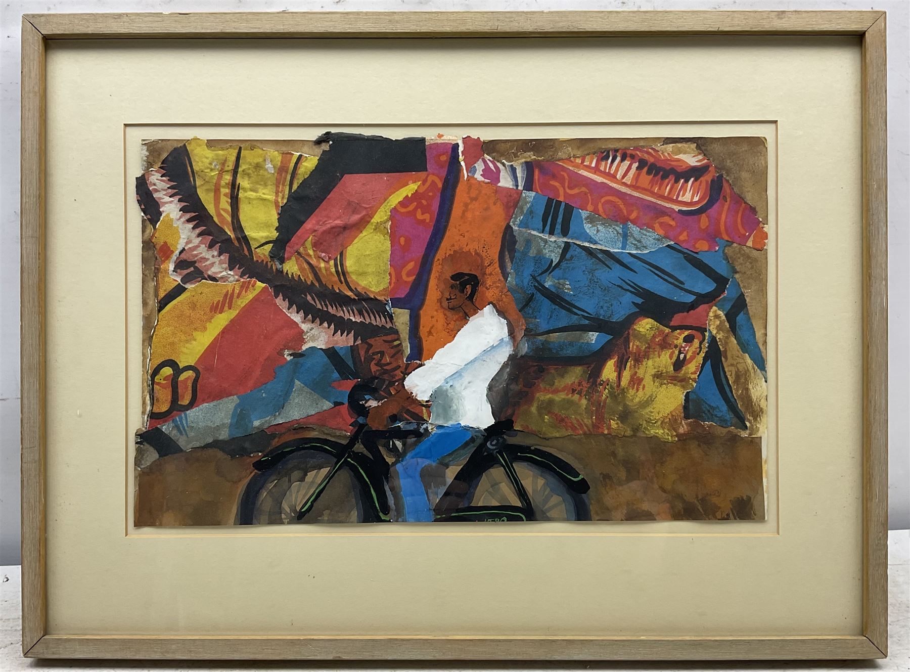 Continental School (Late 20th Century): The Cyclist, gouache collage unsigned 23cm x 36cm 