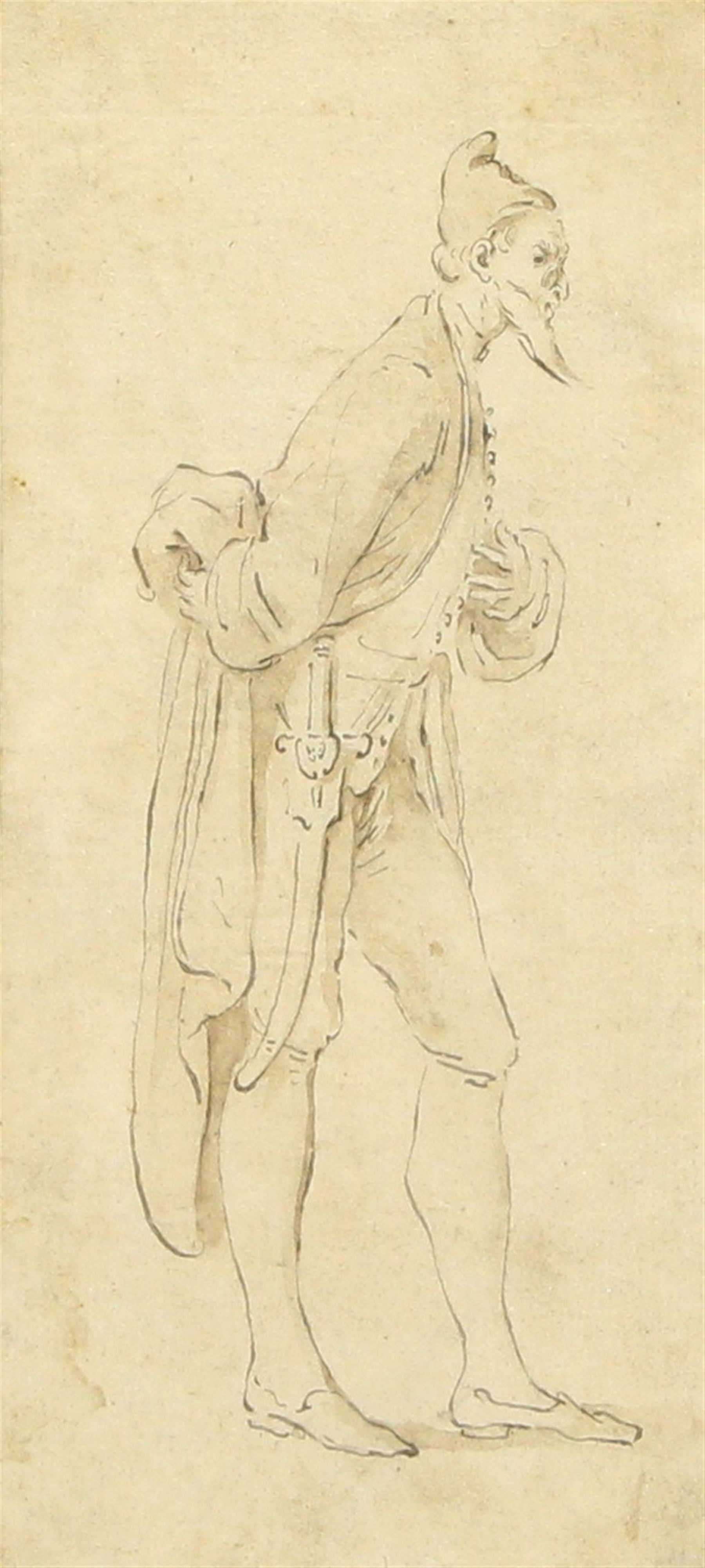 French School (18th Century): A Humble Courtier, pencil and wash unsigned 16cm x 7cm 