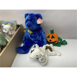 Twentyfive Ty Beanie babies, including Pumkin, Unity, Let it Snow, Seaweed, Jabber etc